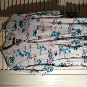 NWT George white blue palm trees men shirt front pocket Sz Small